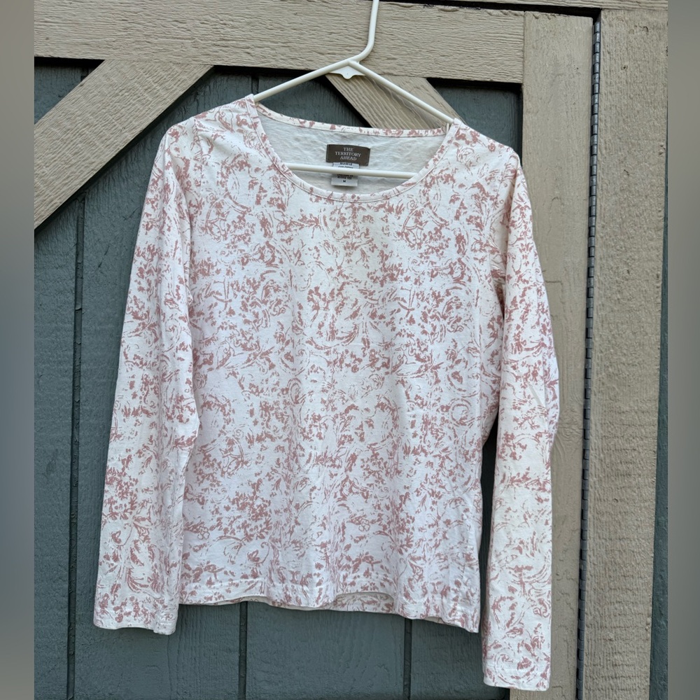 White and Pink Floral embossed medium size Long Sleeve Top